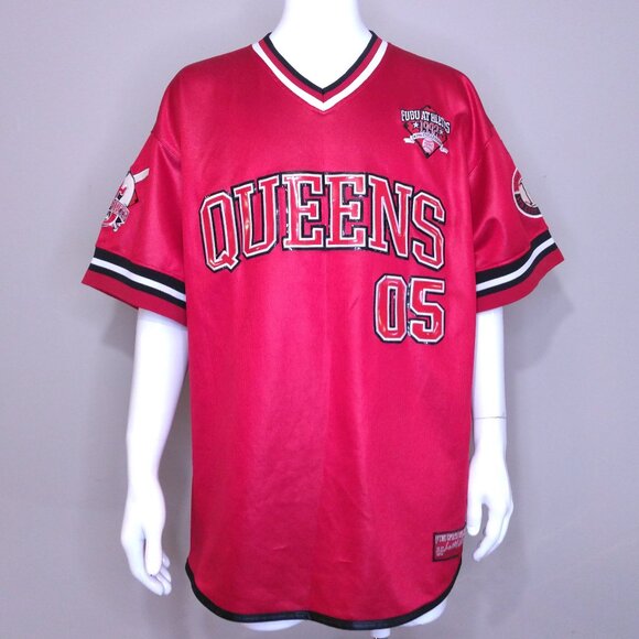 FUBU Vintage Baseball Jersey XL Queens NEW YORK NYC Sport PLATINUM 00s Y2K SS - Picture 1 of 16